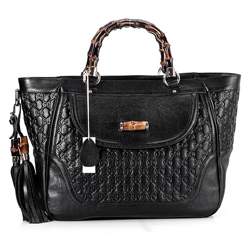1:1 Gucci 246860 New Bamboo Medium Tote Bags-Black Guccissima Leather - Click Image to Close